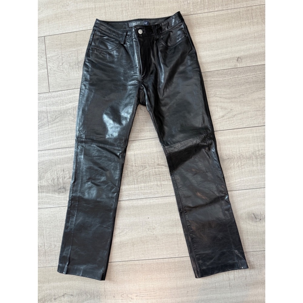 GAP Genuine Leather Bootcut Pants Y2K Black Moto Low Rise Size 8